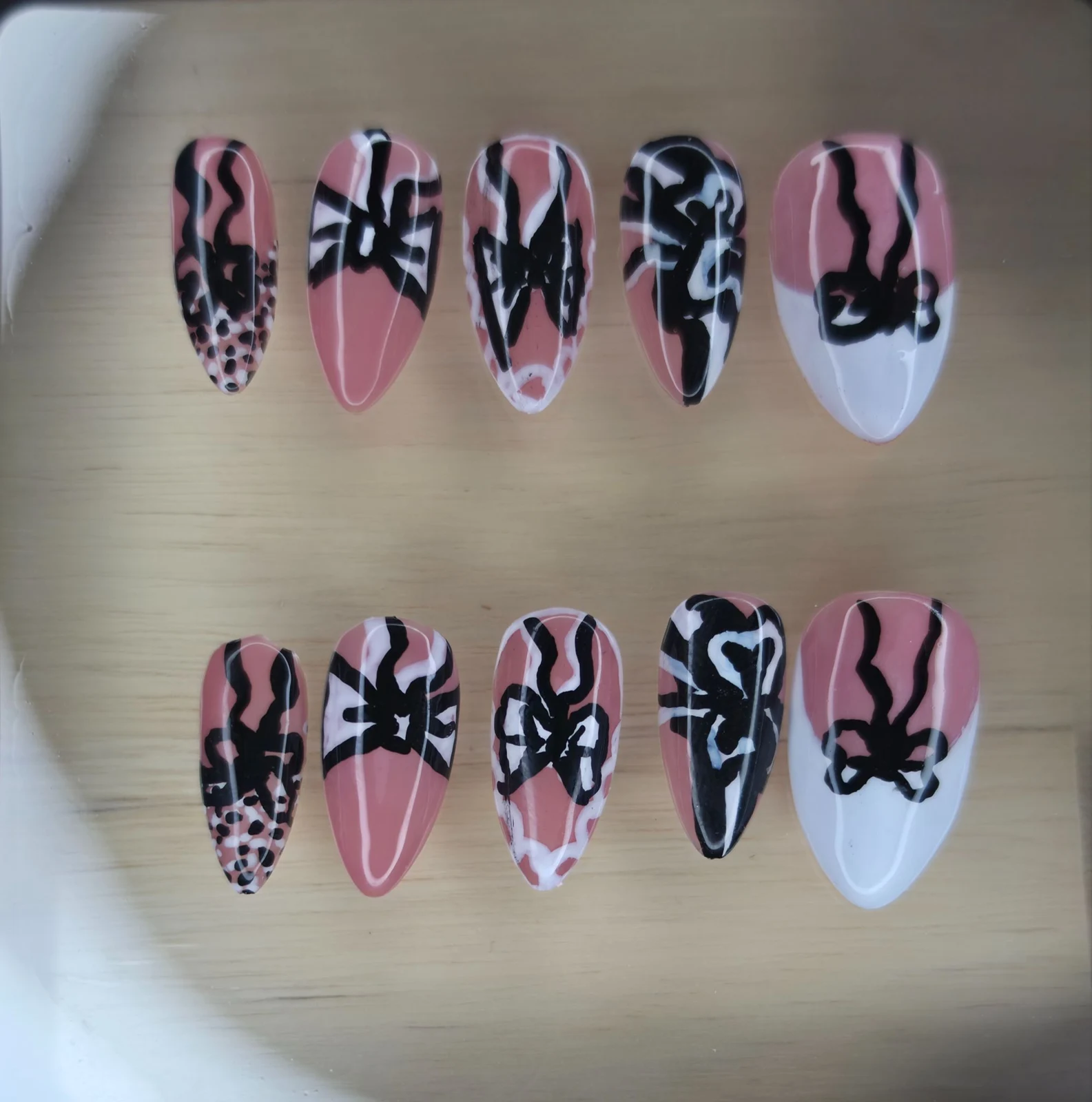 Pink and black nail art